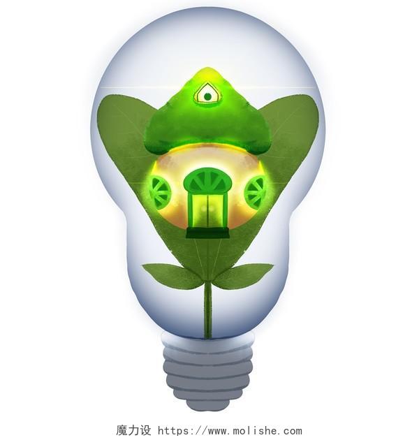 灯泡与节能元素绿色植物PNG卡通素材创意